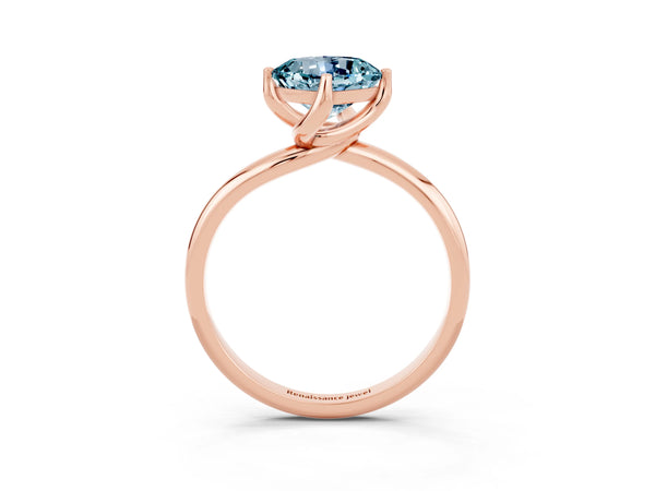Rose gold Cushion Cut Aquamarine Solitaire Engagement Ring with Four-Prong Setting and Classic Band