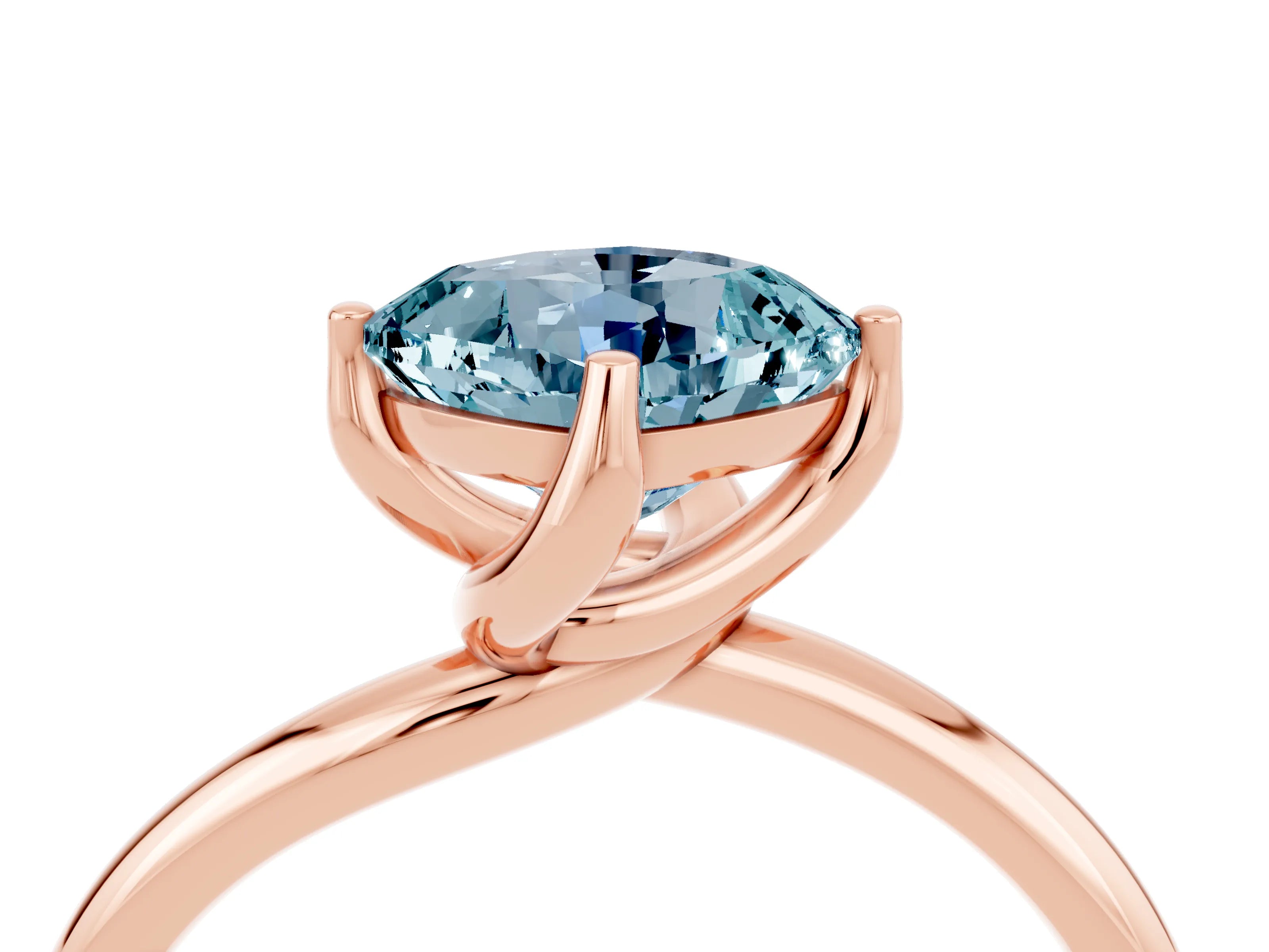 Rose gold Cushion Cut Aquamarine Solitaire Engagement Ring with Four-Prong Setting and Classic Band_16