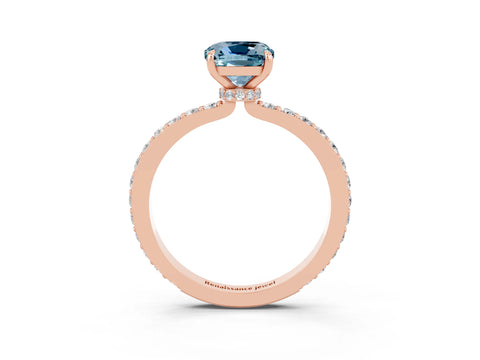 Rose gold Cushion Cut Aquamarine Solitaire Engagement Ring with Pavé Band and Four-Prong Setting_3