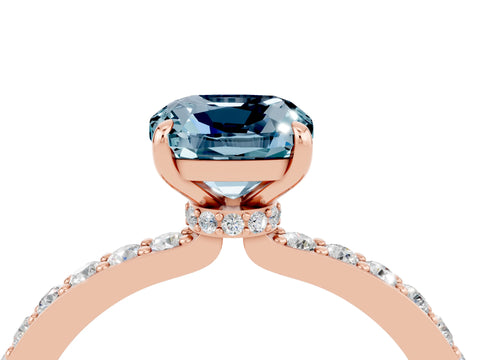Rose gold Cushion Cut Aquamarine Solitaire Engagement Ring with Pavé Band and Four-Prong Setting_4