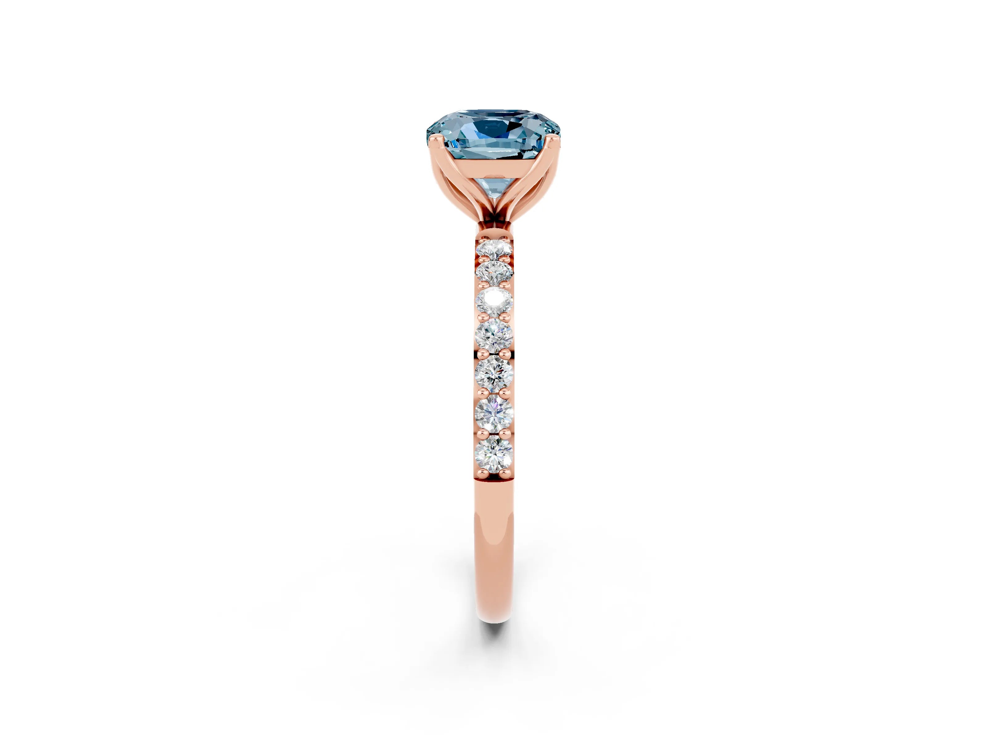 Rose gold Cushion Cut Aquamarine Solitaire Engagement Ring with Pavé Band and Prong Setting_2