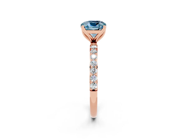Rose gold Cushion Cut Aquamarine Solitaire Engagement Ring with Round  Pavé Band and Prong Setting