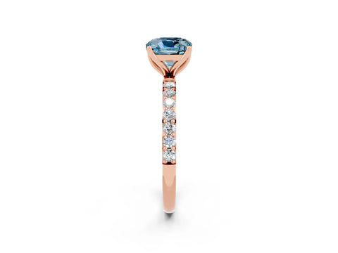 Rose gold Cushion Cut Aquamarine Solitaire Engagement Ring with Pavé Band and Prong Setting_2