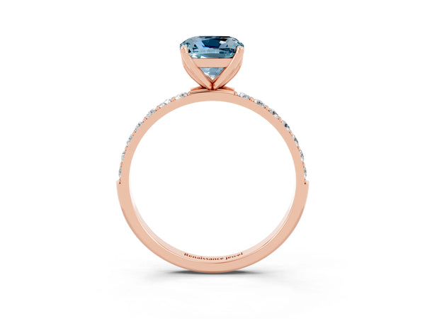 Rose gold Cushion Cut Aquamarine Solitaire Engagement Ring with Round  Pavé Band and Prong Setting