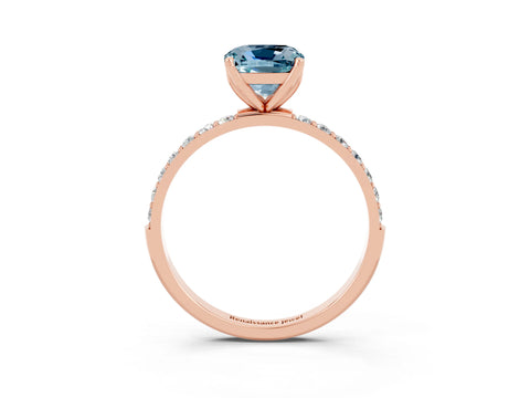 Rose gold Cushion Cut Aquamarine Solitaire Engagement Ring with Pavé Band and Prong Setting_3