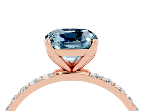 Rose gold Cushion Cut Aquamarine Solitaire Engagement Ring with Pavé Band and Prong Setting_4