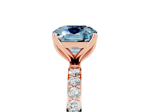 Rose gold Cushion Cut Aquamarine Solitaire Engagement Ring with Pavé Band and Prong Setting_5
