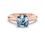 Rose gold Cushion Cut Aquamarine Solitaire Engagement Ring with Round Band and Four-Prong Setting