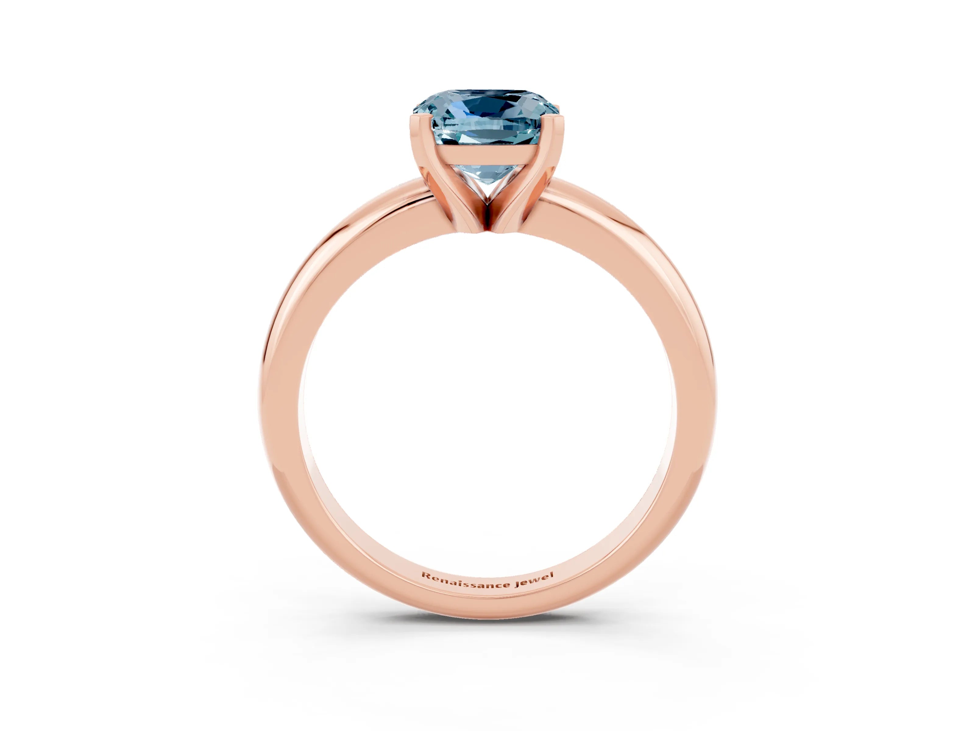 Rose gold Cushion Cut Aquamarine Solitaire Engagement Ring with Round Band and Four-Prong Setting_3