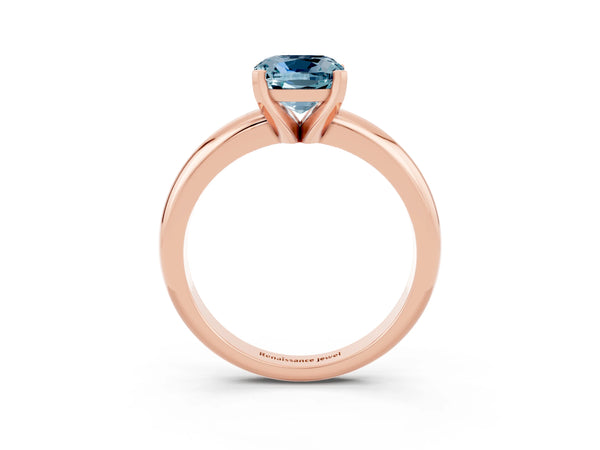 Rose gold Cushion Cut Aquamarine Solitaire Engagement Ring with Round Band and Four-Prong Setting