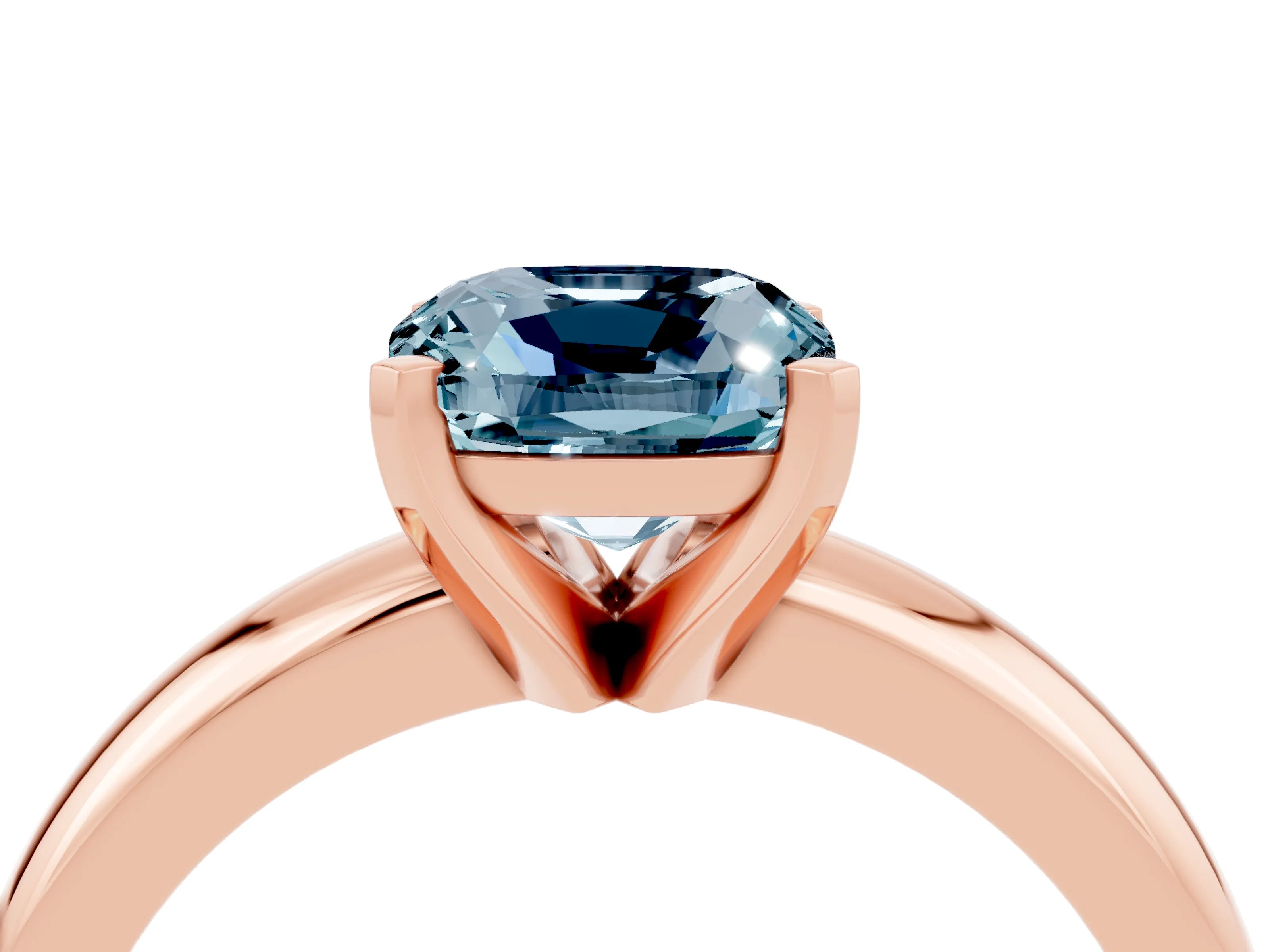 Rose gold Cushion Cut Aquamarine Solitaire Engagement Ring with Round Band and Four-Prong Setting_4