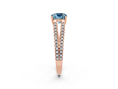Rose gold Cushion Cut Aquamarine Solitaire Engagement Ring with Split Shank Pavé Band_2