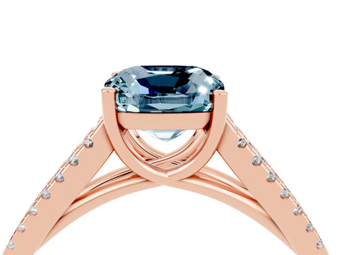 Rose gold Cushion Cut Aquamarine Solitaire Engagement Ring with Split Shank Pavé Band_4