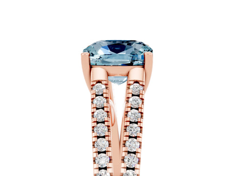 Rose gold Cushion Cut Aquamarine Solitaire Engagement Ring with Split Shank Pavé Band_5