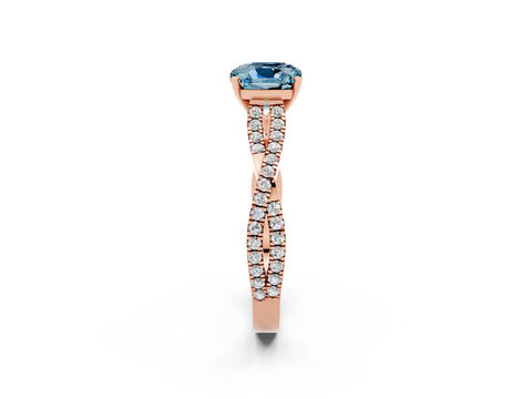 Rose gold Cushion Cut Aquamarine Solitaire Engagement Ring with Twisted Pavé Band and Four-Prong Setting_14