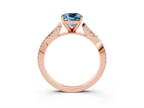 Rose gold Cushion Cut Aquamarine Solitaire Engagement Ring with Twisted Pavé Band and Four-Prong Setting_15