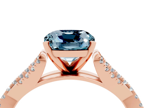 Rose gold Cushion Cut Aquamarine Solitaire Engagement Ring with Twisted Pavé Band and Four-Prong Setting_16