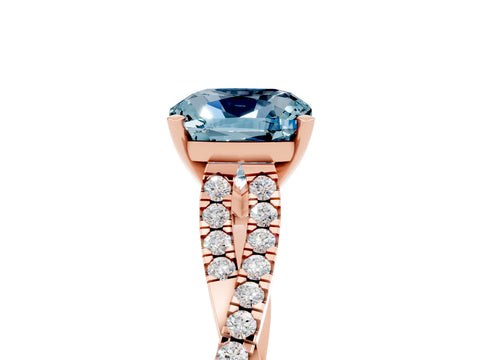 Rose gold Cushion Cut Aquamarine Solitaire Engagement Ring with Twisted Pavé Band and Four-Prong Setting_17