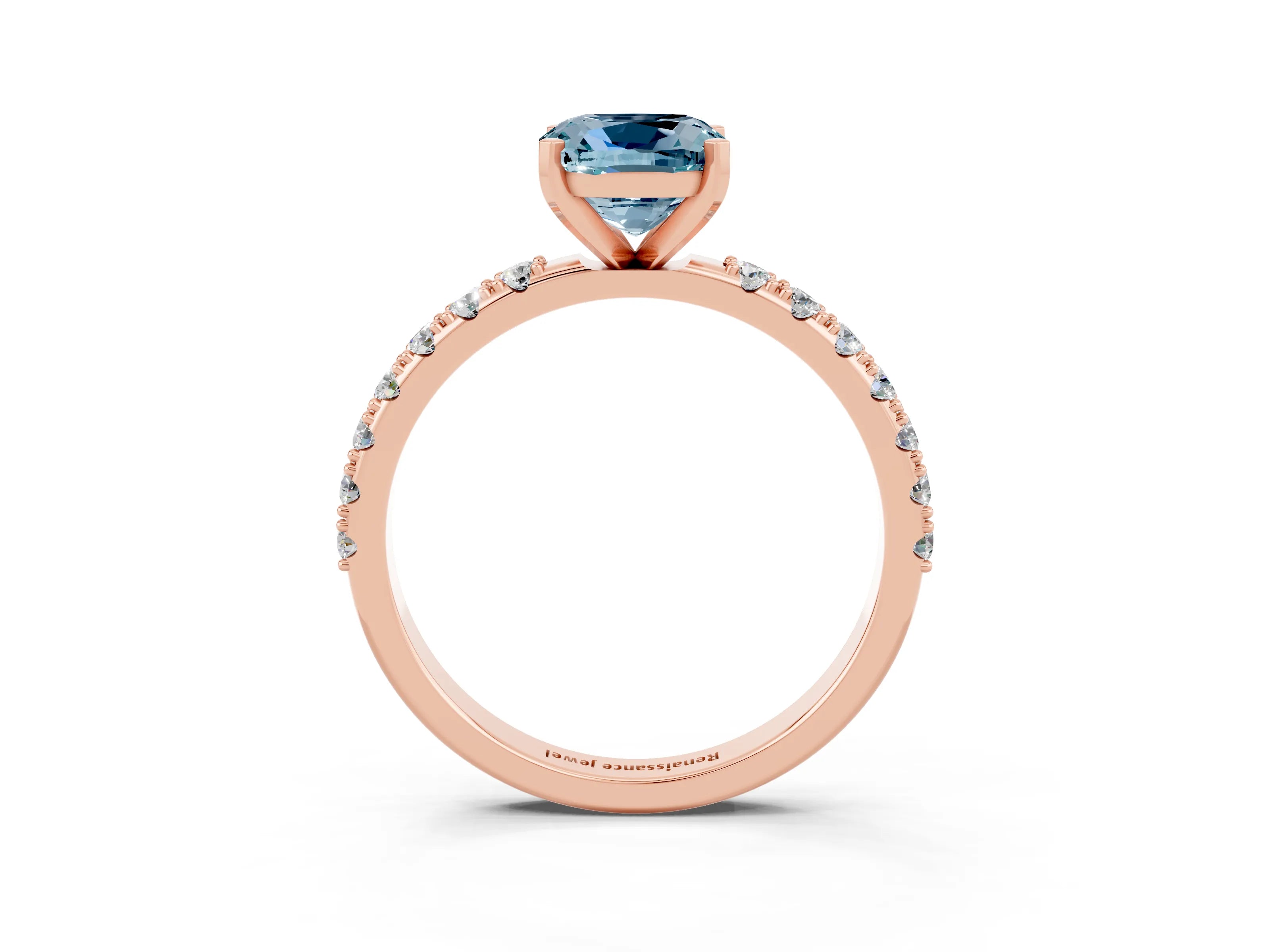 Rose gold Cushion Cut Aquamarine Solitaire Pavé Band with Four-Prong Setting_3