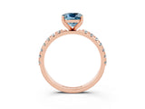Rose gold Cushion Cut Aquamarine Solitaire Pavé Band with Four-Prong Setting_3