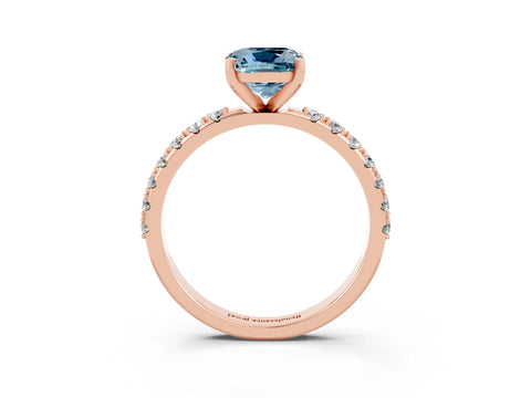 Rose gold Cushion Cut Aquamarine Solitaire Pavé Band with Four-Prong Setting_3