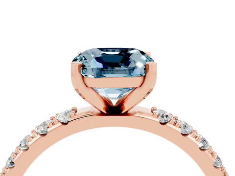 Rose gold Cushion Cut Aquamarine Solitaire Pavé Band with Four-Prong Setting_4