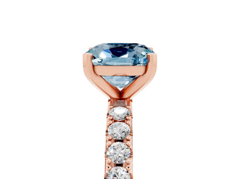 Rose gold Cushion Cut Aquamarine Solitaire Pavé Band with Four-Prong Setting_5