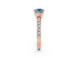 Rose gold Cushion Cut Aquamarine Solitaire Pavé Engagement Ring with Round Band and Prong Setting_32