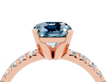 Rose gold Cushion Cut Aquamarine Solitaire Pavé Engagement Ring with Round Band and Prong Setting_34