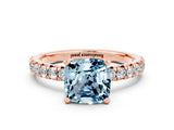 Rose gold Cushion Cut Aquamarine Solitaire Pavé Engagement Ring with Round Band and Prong Setting_72