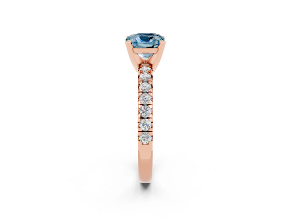 Rose gold Cushion Cut Aquamarine Solitaire Pavé Engagement Ring with Round Band and Prong Setting