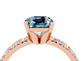 Rose gold Cushion Cut Aquamarine Solitaire Pavé Engagement Ring with Round Band and Prong Setting_76