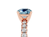 Rose gold Cushion Cut Aquamarine Solitaire Pavé Engagement Ring with Round Band and Prong Setting_77