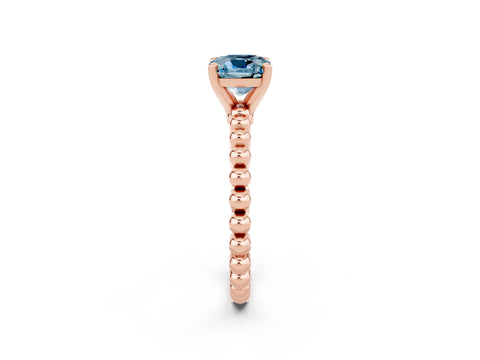 Rose gold Cushion Cut Aquamarine Solitaire Ring with Beaded Band and Prong Setting_2