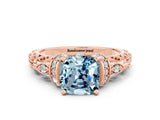 Rose gold Cushion Cut Aquamarine Solitaire Ring with Filigree Band and Four-Prong Setting_24
