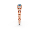 Rose gold Cushion Cut Aquamarine Solitaire Ring with Filigree Band and Four-Prong Setting_26