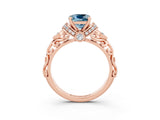 Rose gold Cushion Cut Aquamarine Solitaire Ring with Filigree Band and Four-Prong Setting_27