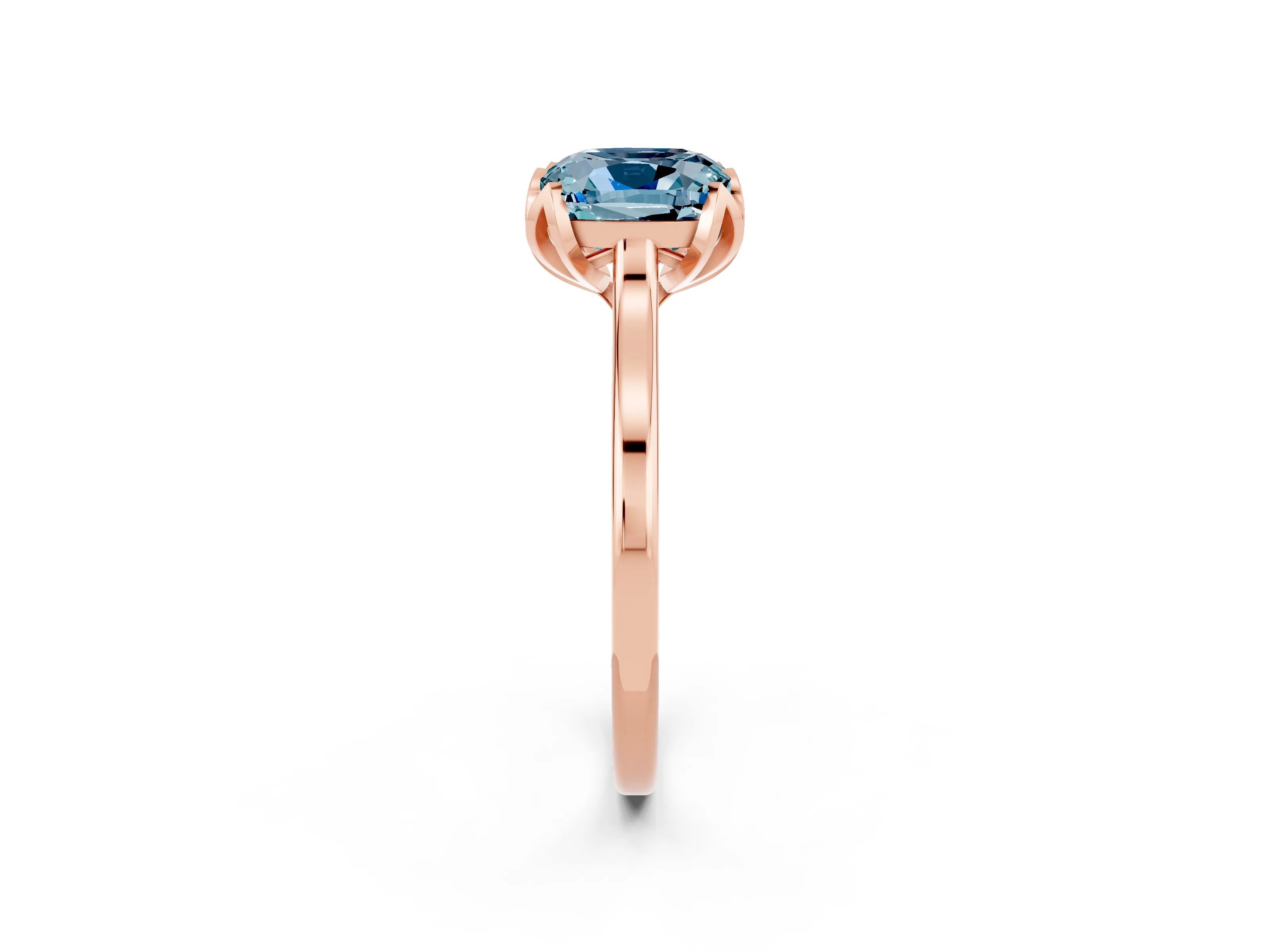 Rose gold Cushion Cut Aquamarine Solitaire Ring with Flower Prong Setting and Classic Band_14