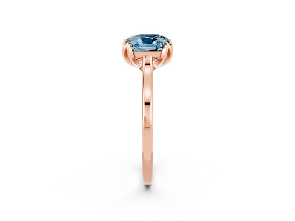 Rose gold Cushion Cut Aquamarine Solitaire Ring with Flower Prong Setting and Classic Band