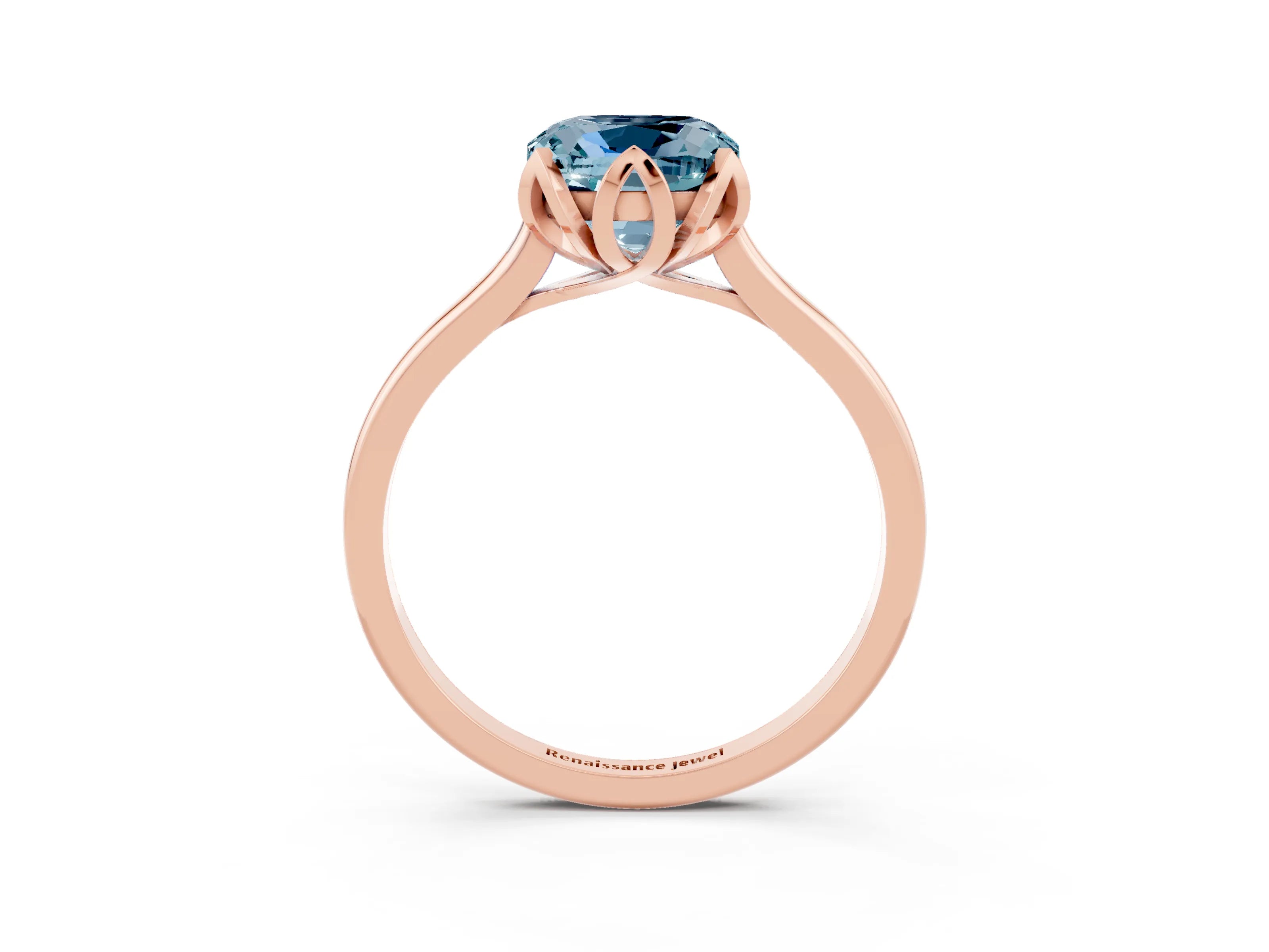 Rose gold Cushion Cut Aquamarine Solitaire Ring with Flower Prong Setting and Classic Band_15