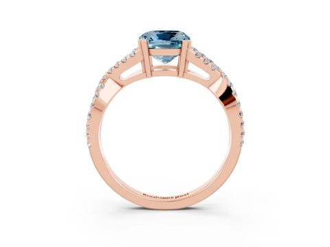 Rose gold Cushion Cut Aquamarine Solitaire Ring with Four-Prong Setting and Twisted Pavé Band_3