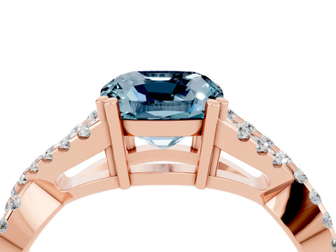 Rose gold Cushion Cut Aquamarine Solitaire Ring with Four-Prong Setting and Twisted Pavé Band_4