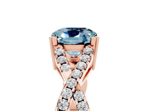 Rose gold Cushion Cut Aquamarine Solitaire Ring with Four-Prong Setting and Twisted Pavé Band_5