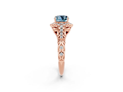 Rose gold Cushion Cut Aquamarine Solitaire Ring with Hidden Halo and Pavé Band_14