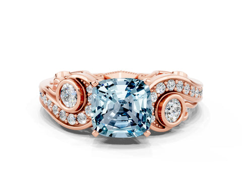 Rose gold Cushion Cut Aquamarine Solitaire Ring with Milgrain Pavé Band and Four-Prong Setting_24