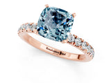 Rose gold Cushion Cut Aquamarine Solitaire Ring with Pavé Accents and Four-Prong Setting_1