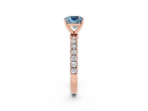 Rose gold Cushion Cut Aquamarine Solitaire Ring with Pavé Accents and Four-Prong Setting_2