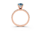 Rose gold Cushion Cut Aquamarine Solitaire Ring with Pavé Accents and Four-Prong Setting_3