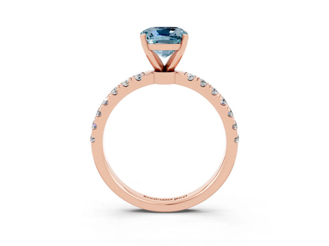 Rose gold Cushion Cut Aquamarine Solitaire Ring with Pavé Accents and Four-Prong Setting_3