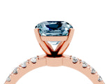 Rose gold Cushion Cut Aquamarine Solitaire Ring with Pavé Accents and Four-Prong Setting_4